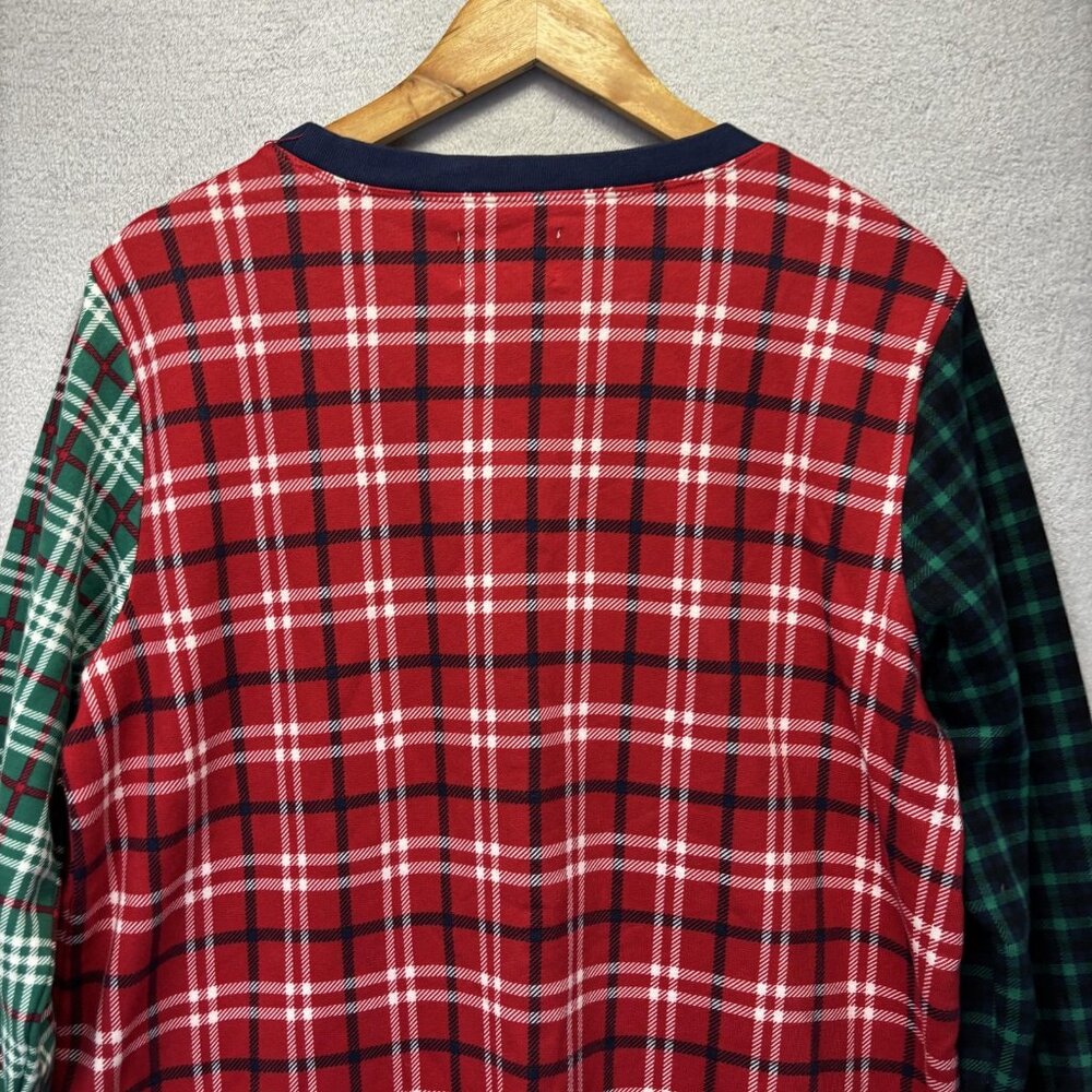 Lands End Serious Sweats Sweatshirt Womens Large Red Green Plaid Holiday Casual - Picture 13 of 14